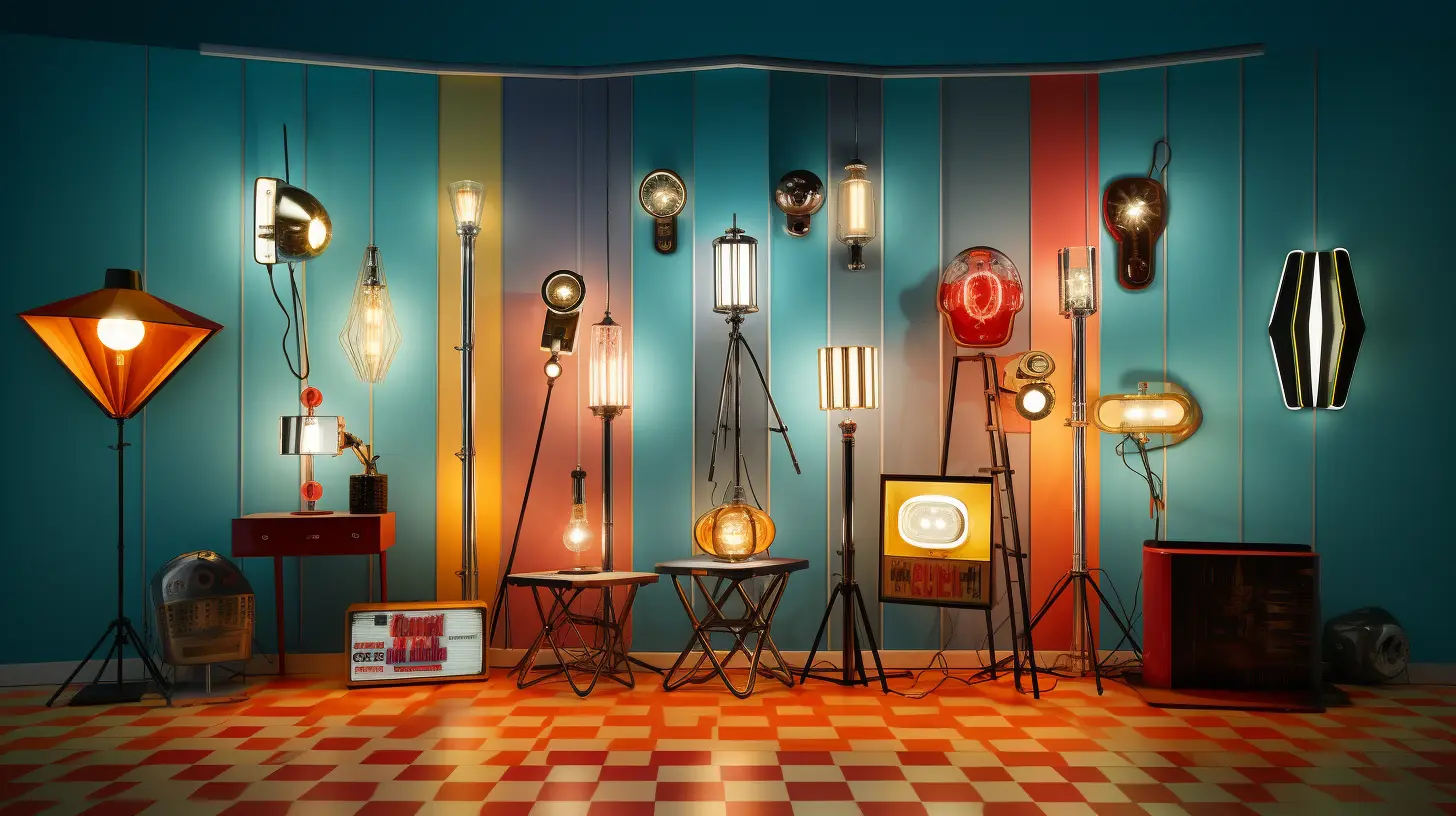 Prompt: Graphic, pop art image of various lighting setups